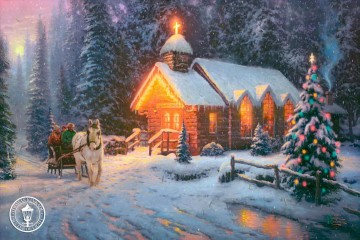 Capilla de Navidad I Thomas Kinkade Pinturas al óleo